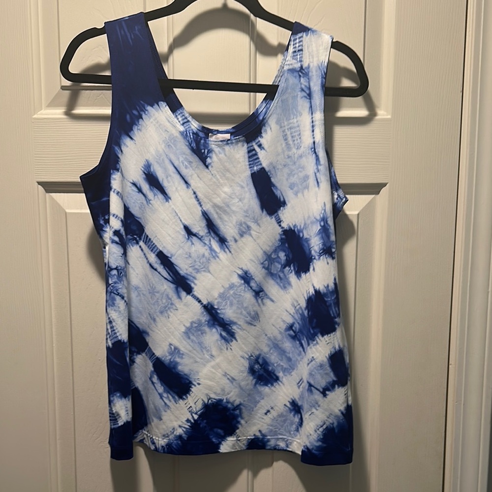 EUC Chico’s Royal & White Tie-Dye Sleeveless Tank Top Chico’s Size 2-L/12